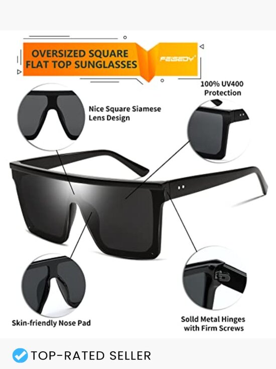 Oversized Square Flat Top Trendy Visor Shades UV400 Unisex Sunglasses main image 4